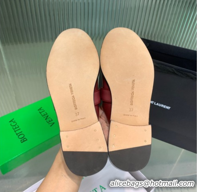 Sophisticated Bottega Veneta Astaire Flat Mules in Calfskin Leather with One-Tone Knot Red 0823050