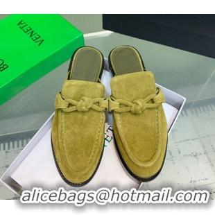 Purchase Bottega Veneta Astaire Flat Mules in Suede with One-Tone Knot Green 0823051