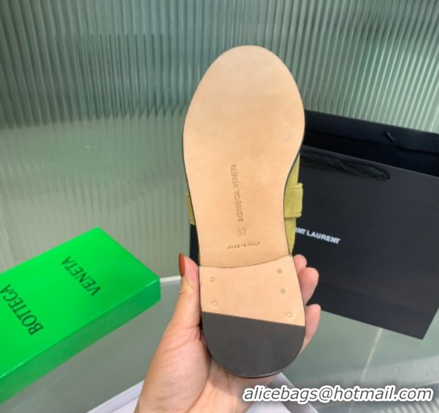 Purchase Bottega Veneta Astaire Flat Mules in Suede with One-Tone Knot Green 0823051