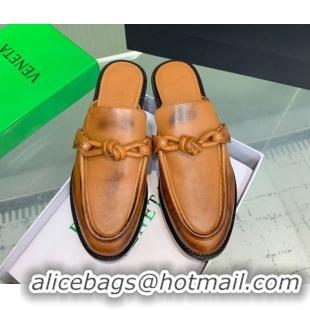 Duplicate Bottega Veneta Astaire Flat Mules in Faded Calfskin with One-Tone Knot Brown 0823052