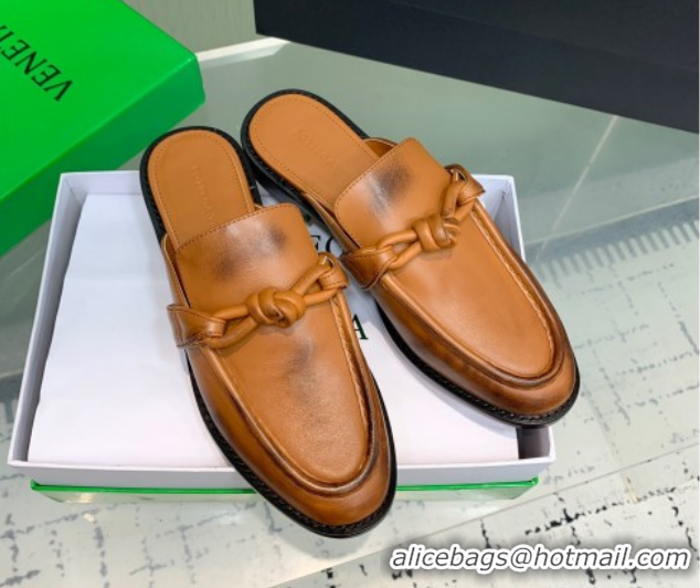 Duplicate Bottega Veneta Astaire Flat Mules in Faded Calfskin with One-Tone Knot Brown 0823052