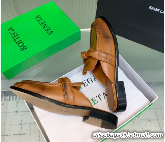 Duplicate Bottega Veneta Astaire Flat Mules in Faded Calfskin with One-Tone Knot Brown 0823052