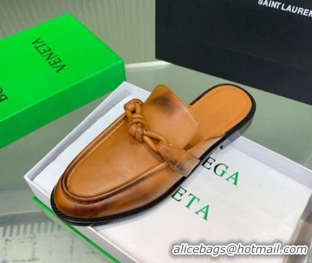 Duplicate Bottega Veneta Astaire Flat Mules in Faded Calfskin with One-Tone Knot Brown 0823052