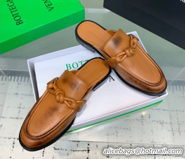 Duplicate Bottega Veneta Astaire Flat Mules in Faded Calfskin with One-Tone Knot Brown 0823052