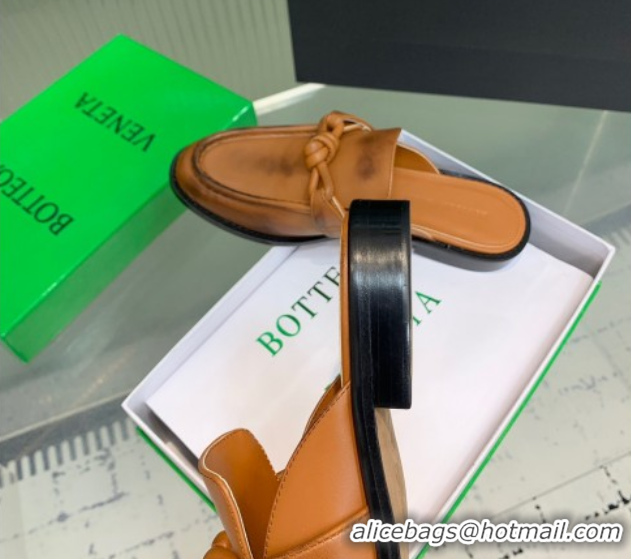 Duplicate Bottega Veneta Astaire Flat Mules in Faded Calfskin with One-Tone Knot Brown 0823052