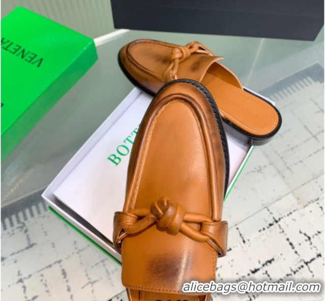 Duplicate Bottega Veneta Astaire Flat Mules in Faded Calfskin with One-Tone Knot Brown 0823052