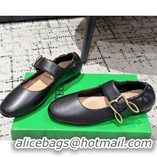 Hot Style Bottega Veneta Astaire Mary-Jane Ballerinas Flat in Lambskin Leather with Rabbit Shaped Buckle Black 0823057