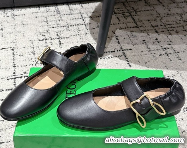 Hot Style Bottega Veneta Astaire Mary-Jane Ballerinas Flat in Lambskin Leather with Rabbit Shaped Buckle Black 0823057