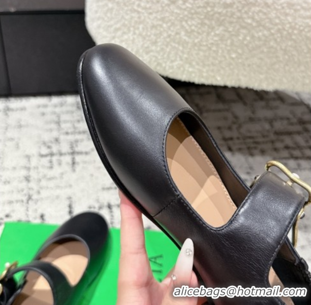 Hot Style Bottega Veneta Astaire Mary-Jane Ballerinas Flat in Lambskin Leather with Rabbit Shaped Buckle Black 0823057
