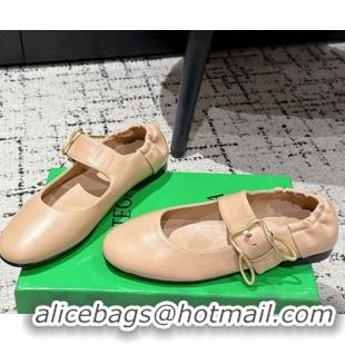 Best Price Bottega Veneta Astaire Mary-Jane Ballerinas Flat in Lambskin Leather with Rabbit Shaped Buckle Nude 0823058