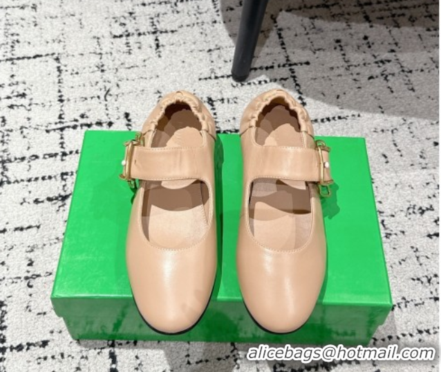 Best Price Bottega Veneta Astaire Mary-Jane Ballerinas Flat in Lambskin Leather with Rabbit Shaped Buckle Nude 0823058