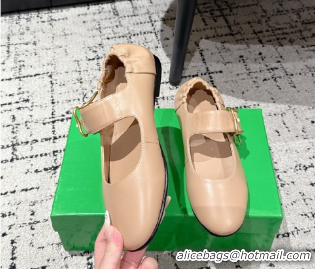 Best Price Bottega Veneta Astaire Mary-Jane Ballerinas Flat in Lambskin Leather with Rabbit Shaped Buckle Nude 0823058