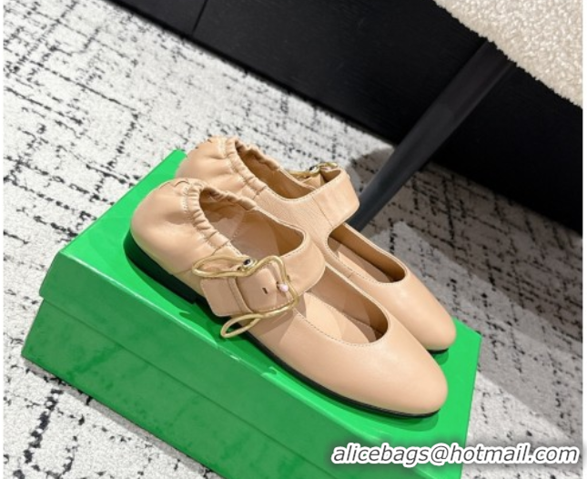 Best Price Bottega Veneta Astaire Mary-Jane Ballerinas Flat in Lambskin Leather with Rabbit Shaped Buckle Nude 0823058