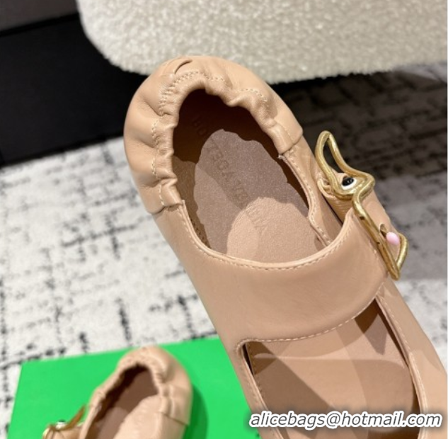 Best Price Bottega Veneta Astaire Mary-Jane Ballerinas Flat in Lambskin Leather with Rabbit Shaped Buckle Nude 0823058