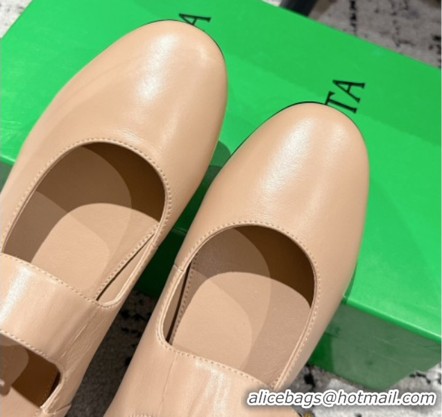 Best Price Bottega Veneta Astaire Mary-Jane Ballerinas Flat in Lambskin Leather with Rabbit Shaped Buckle Nude 0823058
