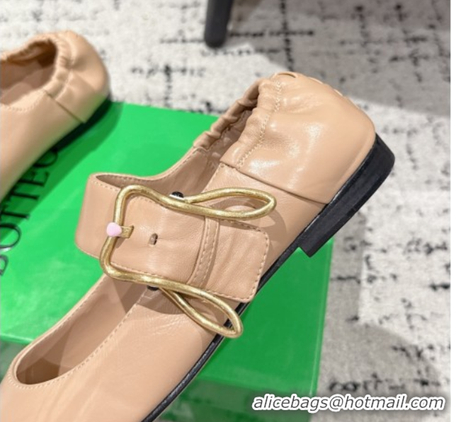 Best Price Bottega Veneta Astaire Mary-Jane Ballerinas Flat in Lambskin Leather with Rabbit Shaped Buckle Nude 0823058