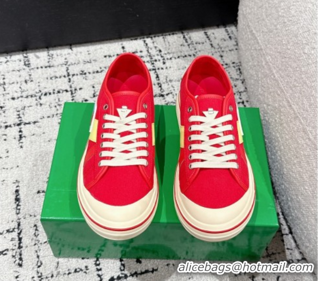 Grade Quality Bottega Veneta Eliot Low-top Sneakers in Canvas with Leather Trim Red 0823059