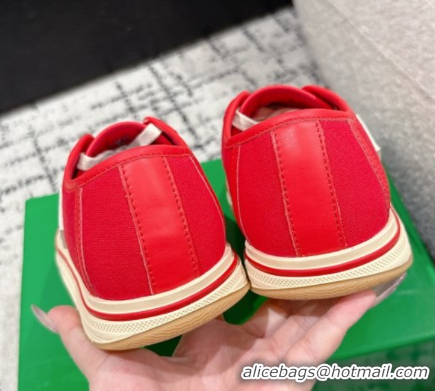Grade Quality Bottega Veneta Eliot Low-top Sneakers in Canvas with Leather Trim Red 0823059