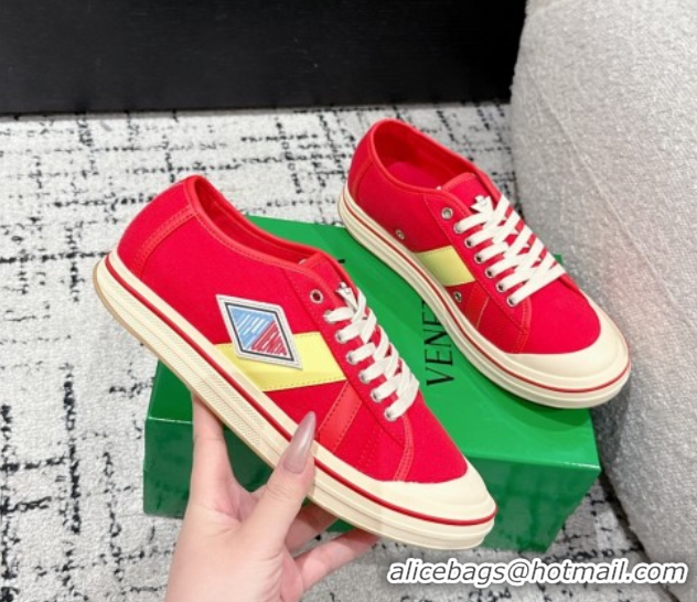 Grade Quality Bottega Veneta Eliot Low-top Sneakers in Canvas with Leather Trim Red 0823059