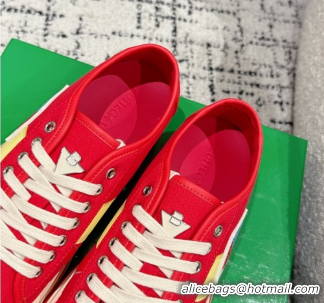 Grade Quality Bottega Veneta Eliot Low-top Sneakers in Canvas with Leather Trim Red 0823059