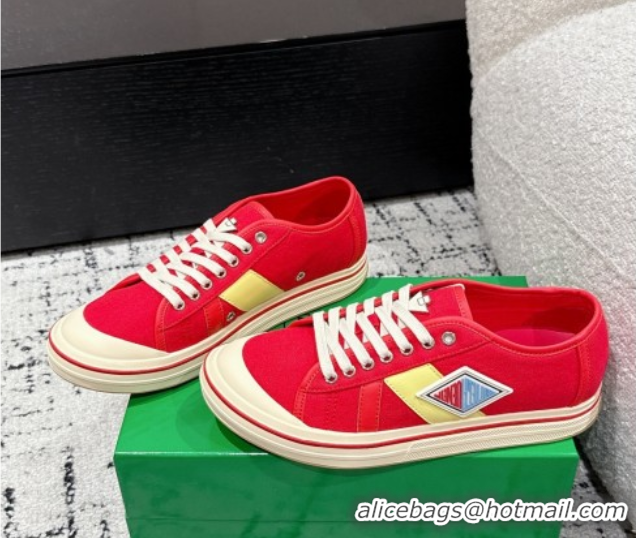 Grade Quality Bottega Veneta Eliot Low-top Sneakers in Canvas with Leather Trim Red 0823059