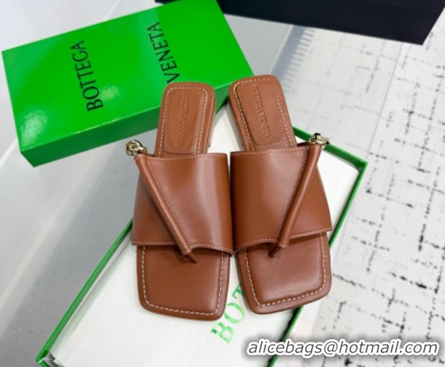 Best Price Bottega Veneta Solstice Flat Thong Slides Sandal in Calfskin Leather Brown 0823063