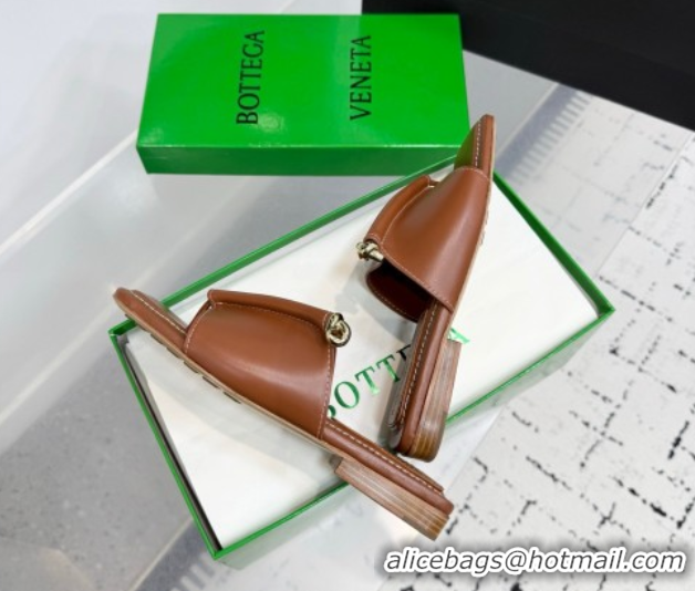 Best Price Bottega Veneta Solstice Flat Thong Slides Sandal in Calfskin Leather Brown 0823063