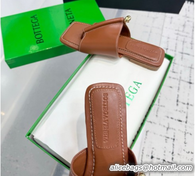 Best Price Bottega Veneta Solstice Flat Thong Slides Sandal in Calfskin Leather Brown 0823063