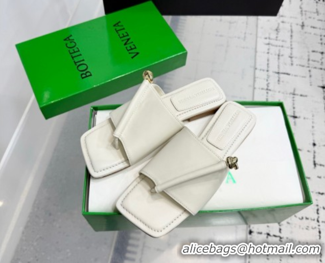 Top Grade Bottega Veneta Solstice Flat Thong Slides Sandal in Calfskin Leather White 0823064