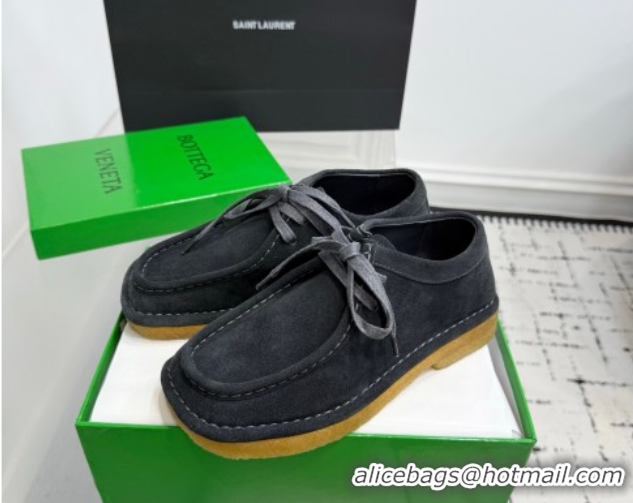 Good Quality Bottega Veneta Daddy Lace-Up Shoes in Suede Grey 0823066