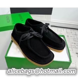Grade Quality Bottega Veneta Daddy Lace-Up Shoes in Suede Black 0823067