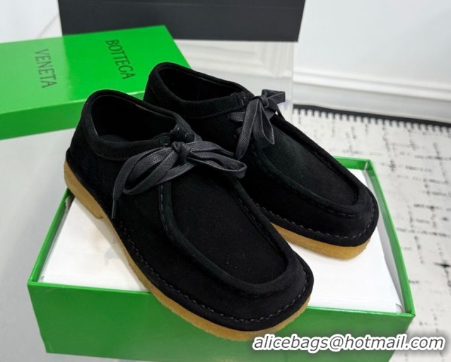 Grade Quality Bottega Veneta Daddy Lace-Up Shoes in Suede Black 0823067