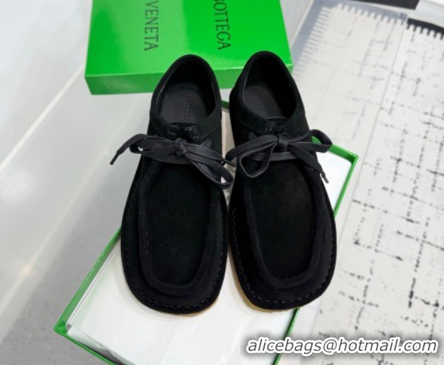 Grade Quality Bottega Veneta Daddy Lace-Up Shoes in Suede Black 0823067