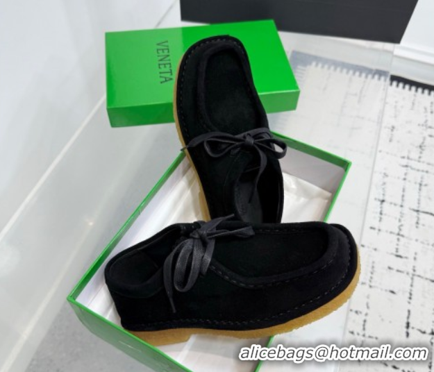 Grade Quality Bottega Veneta Daddy Lace-Up Shoes in Suede Black 0823067