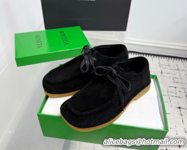 Grade Quality Bottega Veneta Daddy Lace-Up Shoes in Suede Black 0823067