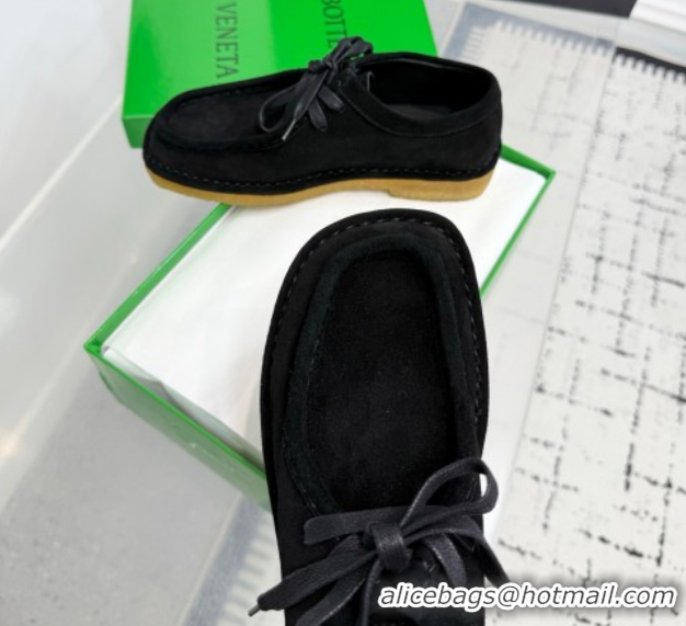 Grade Quality Bottega Veneta Daddy Lace-Up Shoes in Suede Black 0823067