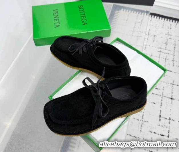 Grade Quality Bottega Veneta Daddy Lace-Up Shoes in Suede Black 0823067