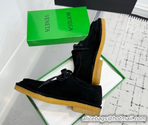 Grade Quality Bottega Veneta Daddy Lace-Up Shoes in Suede Black 0823067