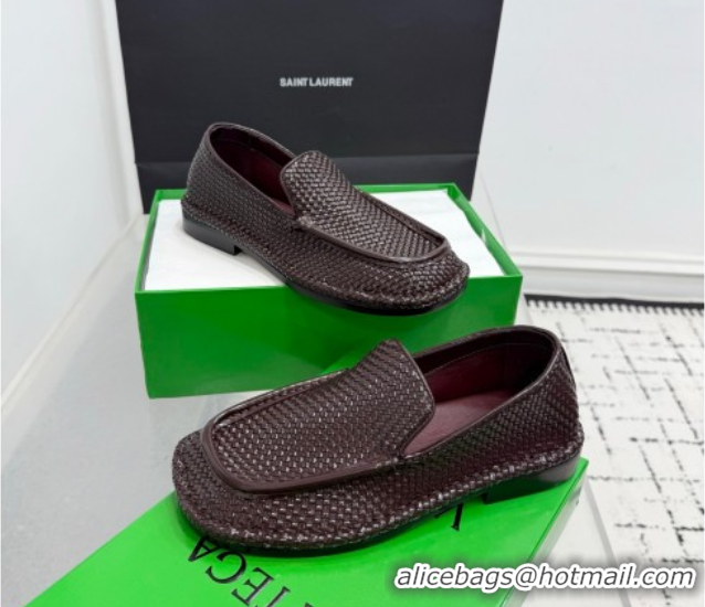 Best Grade Bottega Veneta Daddy Loafers in Woven Leather Fondant Brown 1027143