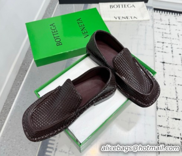Best Grade Bottega Veneta Daddy Loafers in Woven Leather Fondant Brown 1027143