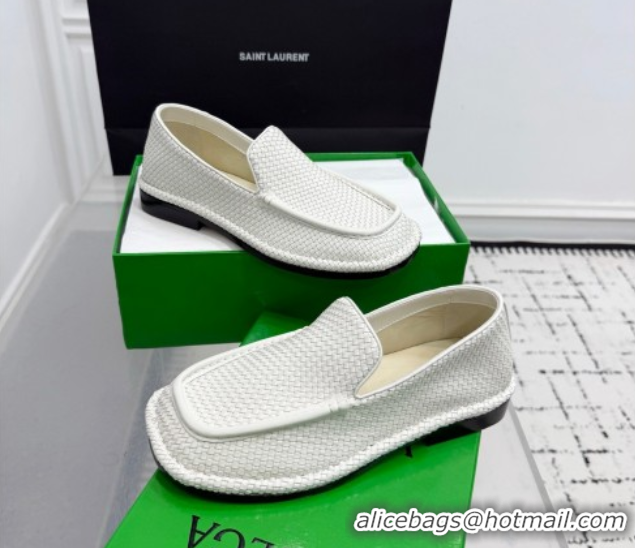 Classic Hot Bottega Veneta Daddy Loafers in Woven Leather White 1027144