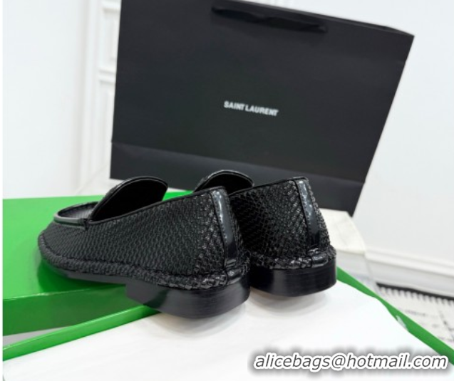 Purchase Bottega Veneta Daddy Loafers in Woven Leather Black 1027145