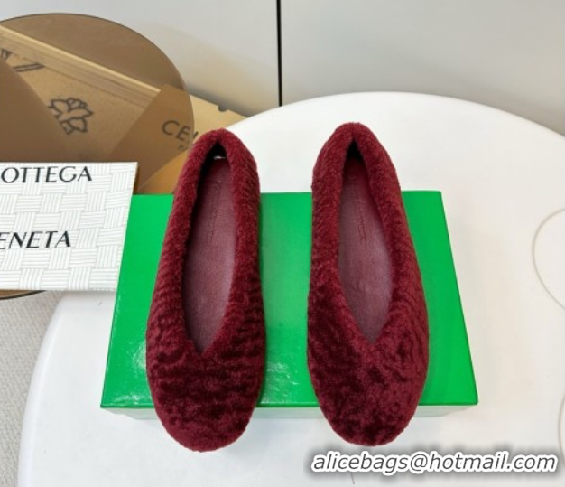 Good Product Bottega Veneta Rosa Ballerina Flat in Shearling Burgundy 1027147