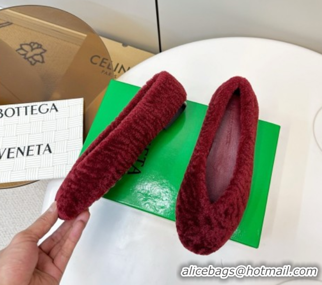Good Product Bottega Veneta Rosa Ballerina Flat in Shearling Burgundy 1027147