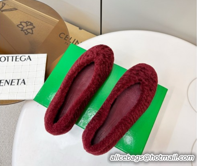 Good Product Bottega Veneta Rosa Ballerina Flat in Shearling Burgundy 1027147