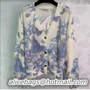 Luxury Discount Dior Butterfly Printed Cardigan CH090530 White/Blue 2025
