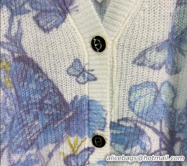 Luxury Discount Dior Butterfly Printed Cardigan CH090530 White/Blue 2025