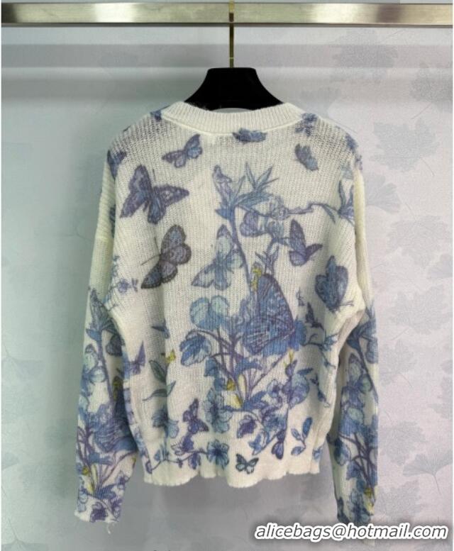 Luxury Discount Dior Butterfly Printed Cardigan CH090530 White/Blue 2025