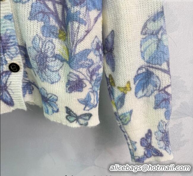 Luxury Discount Dior Butterfly Printed Cardigan CH090530 White/Blue 2025