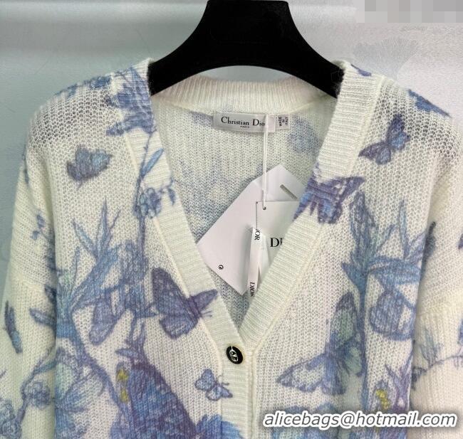 Luxury Discount Dior Butterfly Printed Cardigan CH090530 White/Blue 2025